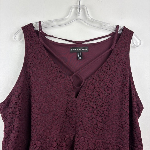 Love & Legend Deep Red Lace Overlay Peplum Tank Top - Picture 3 of 7